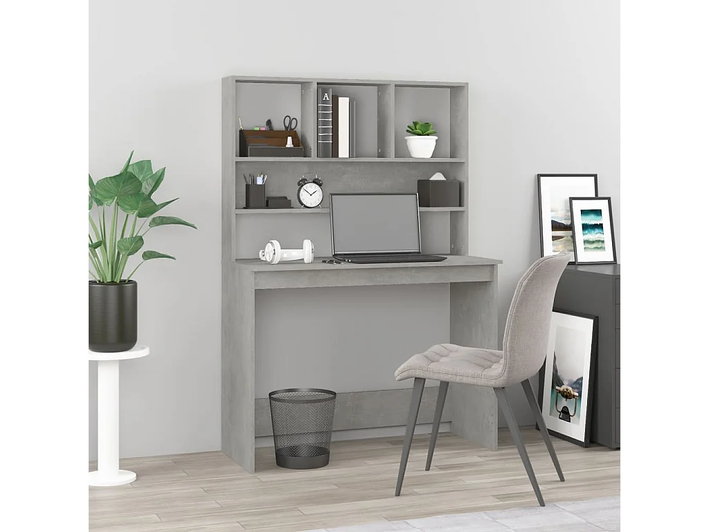 Scrivania Mensole Grigio Cemento 102x45x148cm Legno Multistrato