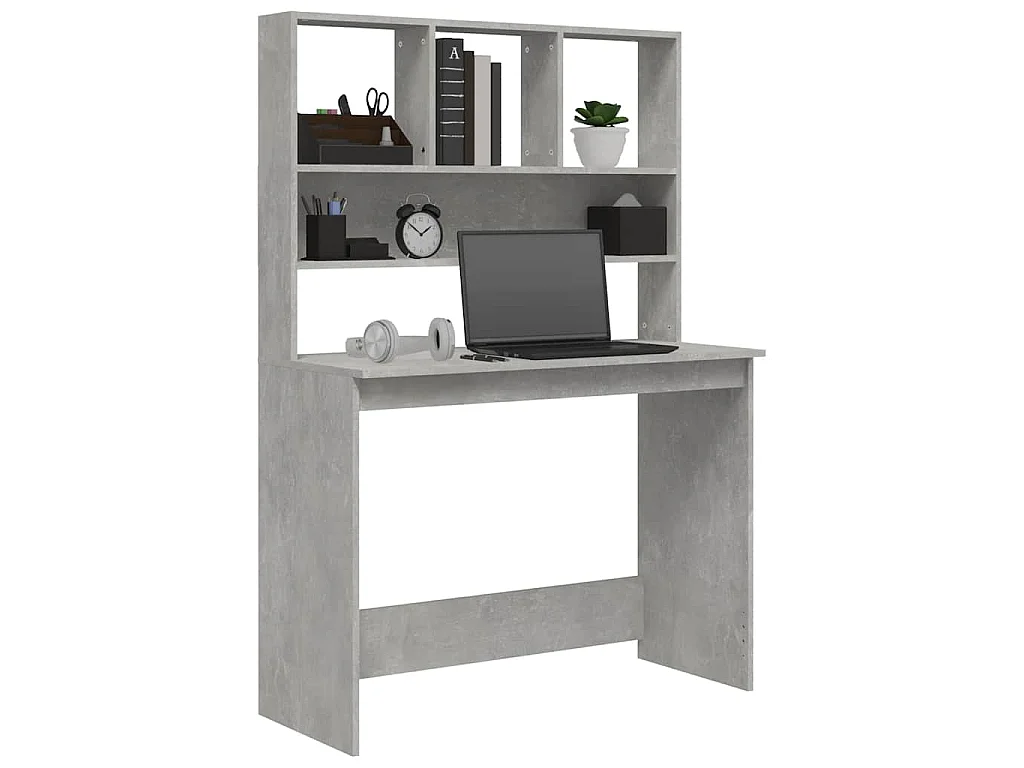 Bureau met schappen 102x45x148 cm bewerkt hout betongrijs