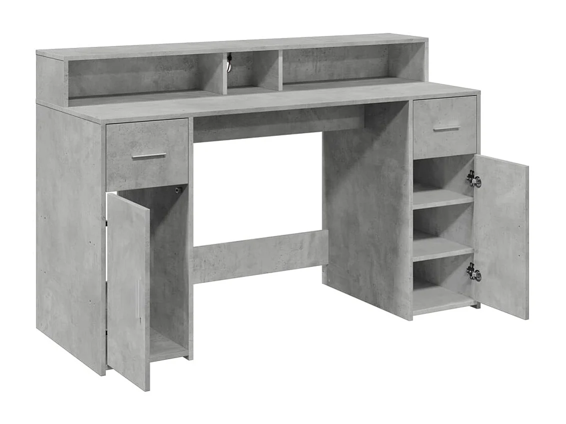 Bureau et lumières LED gris béton 140x55x91cm bois d'ingénierie