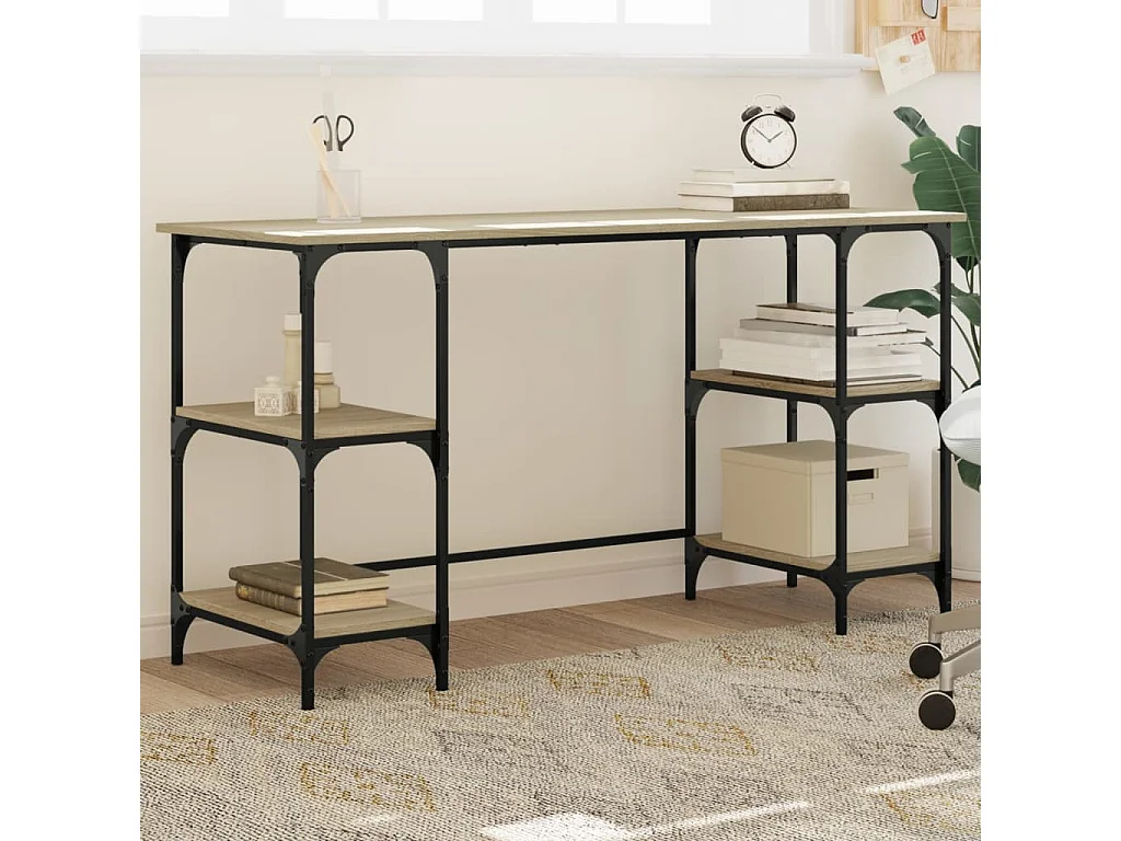 Bureau chêne sonoma 140x50x75 cm métal et bois d'ingénierie