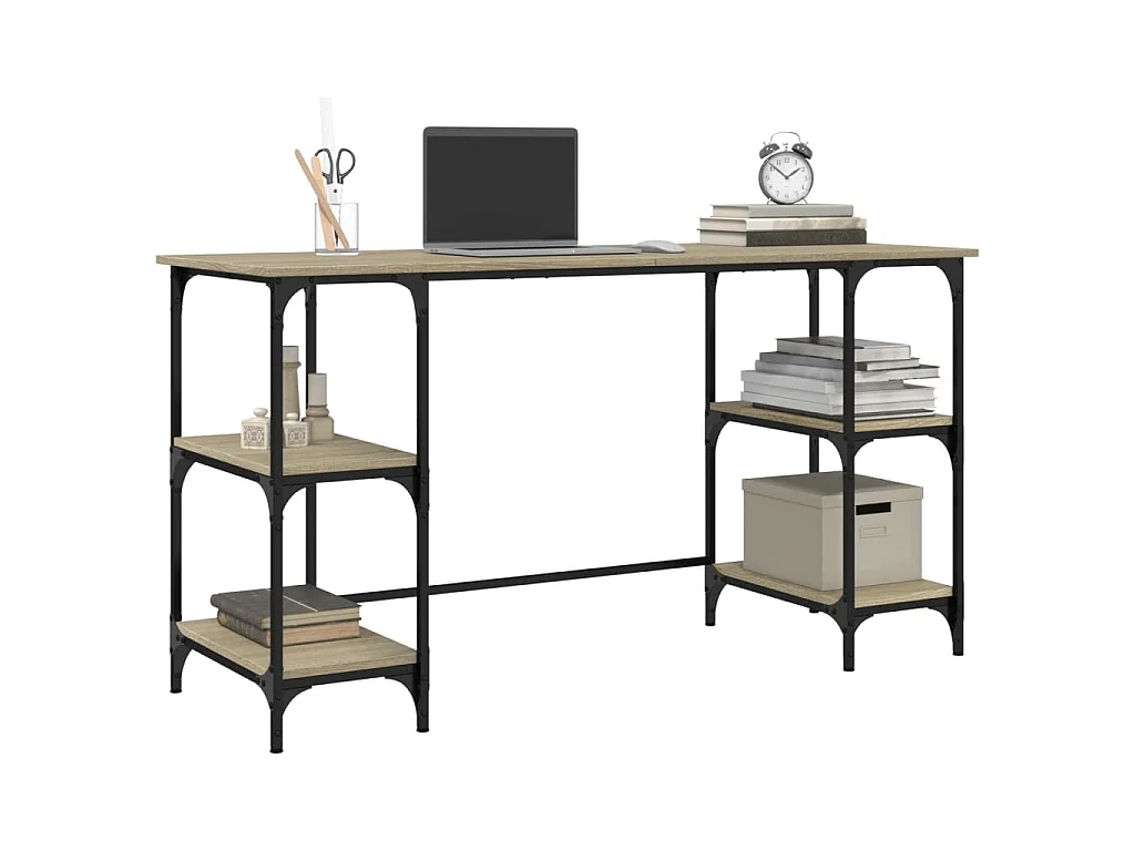 Bureau chêne sonoma 140x50x75 cm métal et bois d'ingénierie