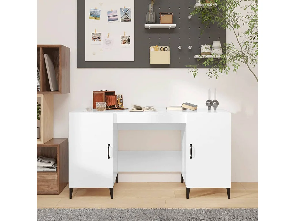 Bureau Blanc brillant 140x50x75 cm Bois d'ingénierie
