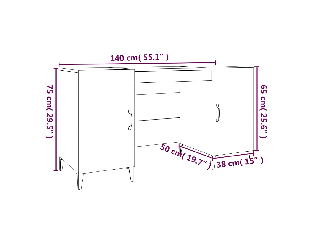 Bureau Blanc brillant 140x50x75 cm Bois d'ingénierie