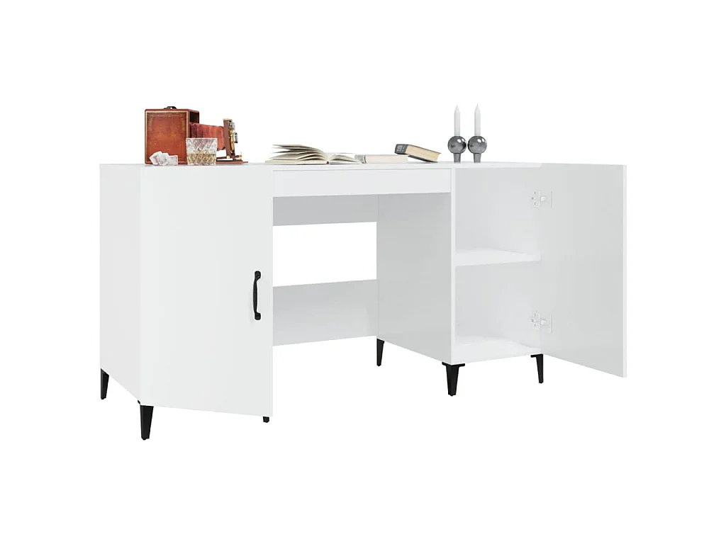 Bureau Blanc brillant 140x50x75 cm Bois d'ingénierie