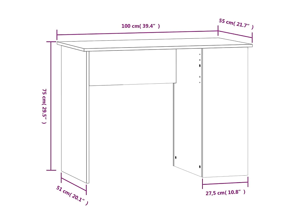 Bureau Gris béton 100x55x75 cm Bois d'ingénierie