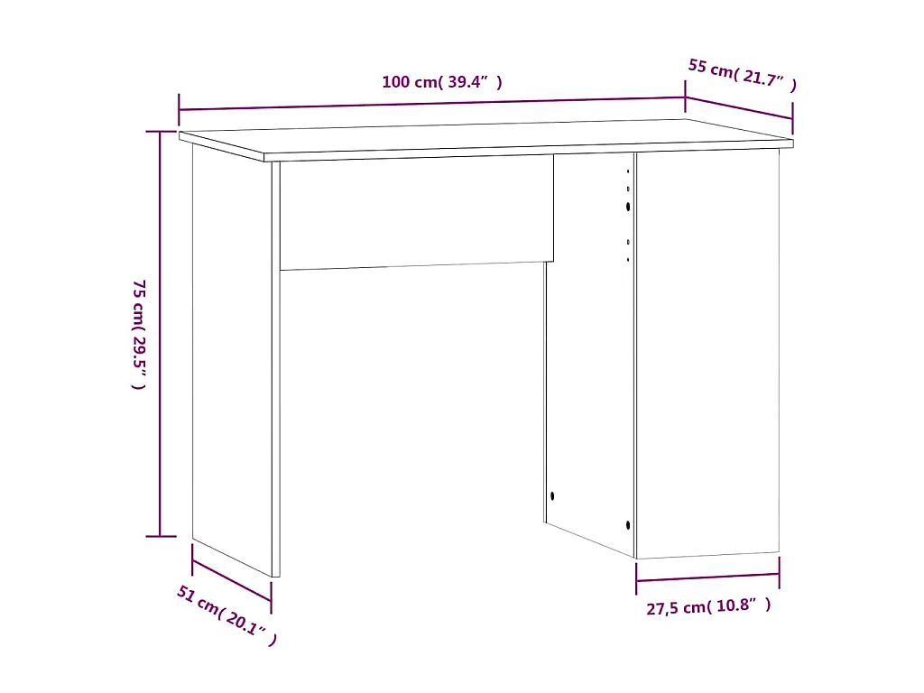 Bureau 100x55x75 cm bewerkt hout wit