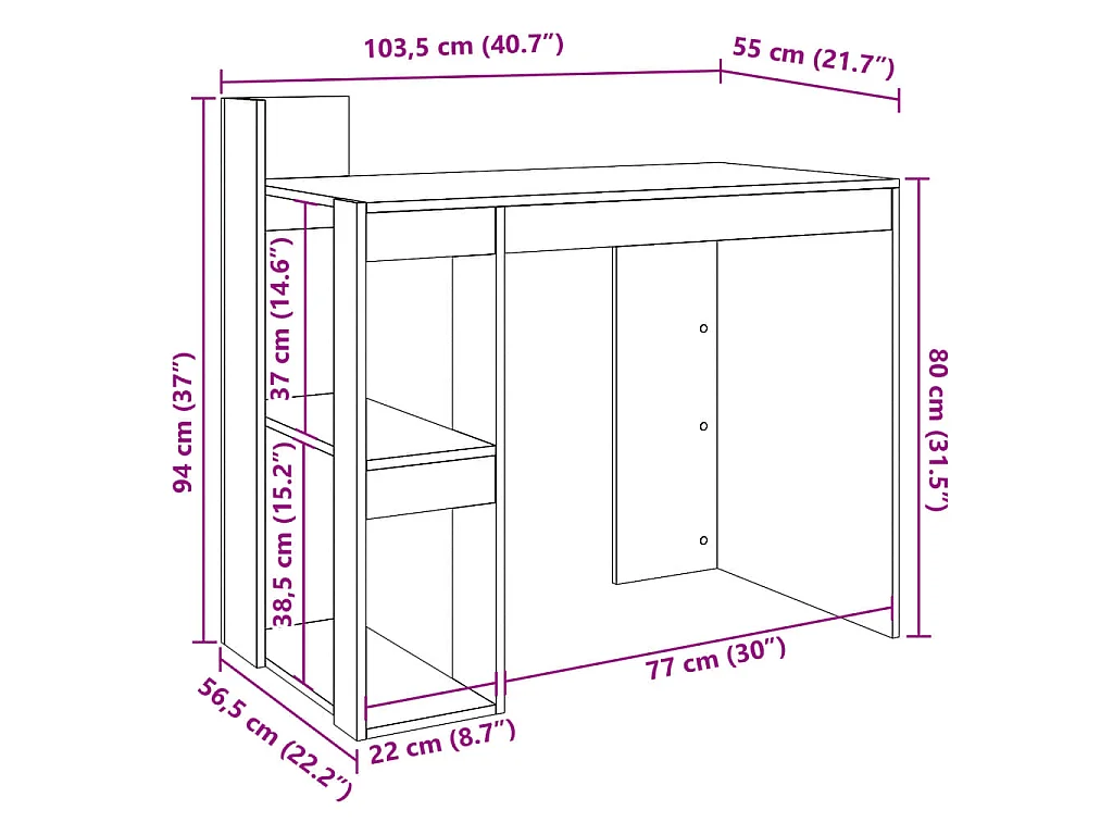 Bureau chêne sonoma 103,5x56,5x94 cm bois d'ingénierie