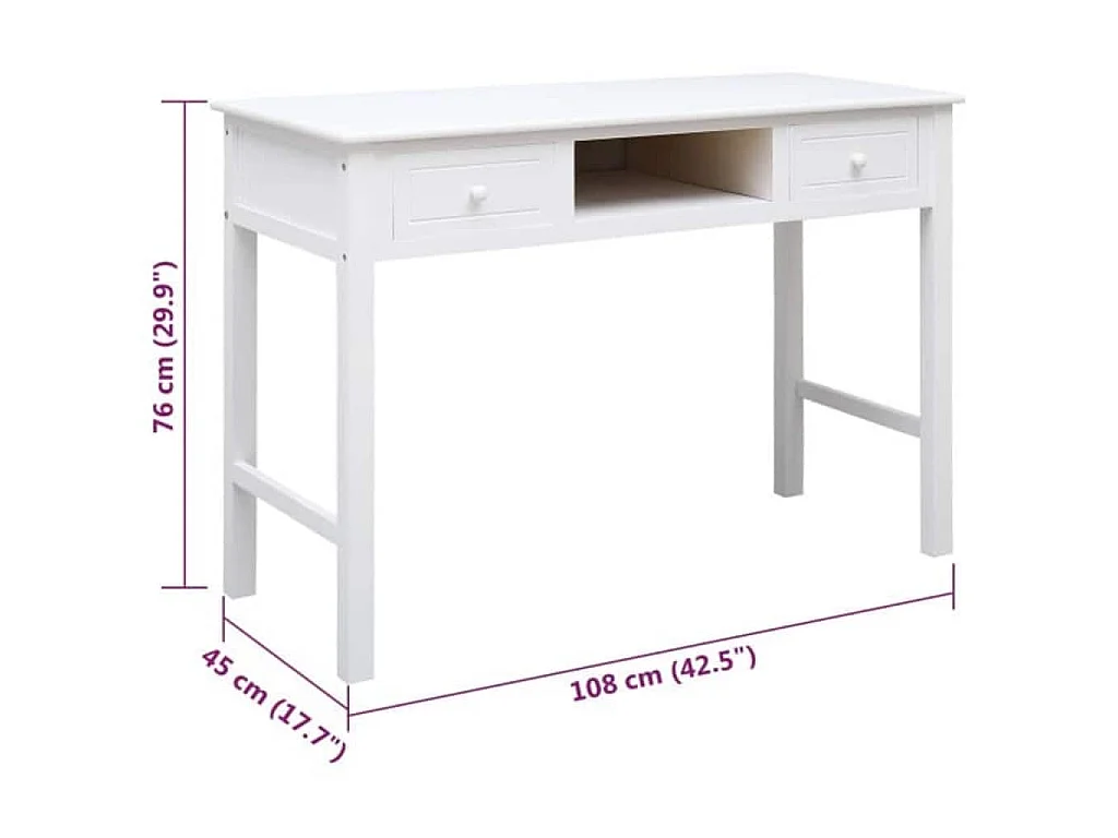 Buffet Blanc 108x45x76 cm Bois de Paulownia massif