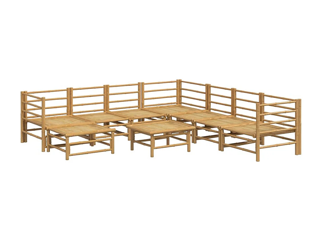 Set Salotto da Giardino 9pz con Cuscini Grigio Chiaro Bambù