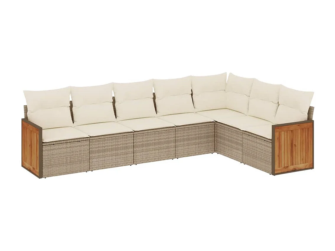 7-tlg. Garten-Sofagarnitur mit Kissen Beige Poly Rattan