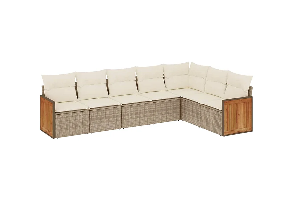 Salon de jardin avec coussins 7 pcs beige résine tressée