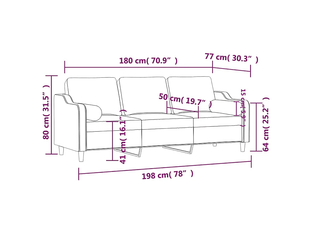 3-Sitzer-Sofa mit Zierkissen Taupe 180 cm Stoff