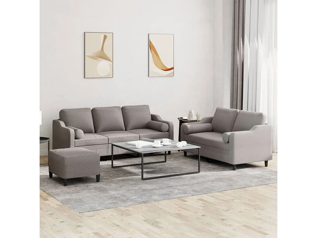 Ensemble de canapés 3 pcs avec coussins taupe tissu