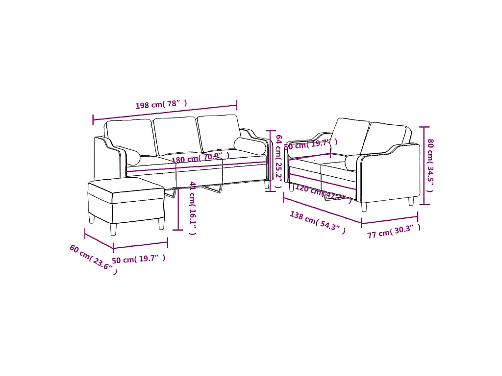 Ensemble de canapés 3 pcs avec coussins taupe tissu