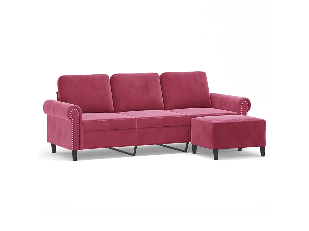 Canapé à 3 places et repose-pieds Rouge bordeaux 180 cm Velours