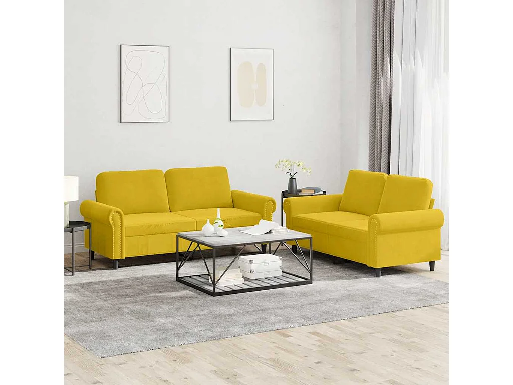 Ensemble de canapés 2 pcs avec coussins Jaune Velours