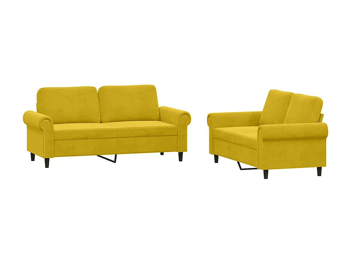 Ensemble de canapés 2 pcs avec coussins Jaune Velours