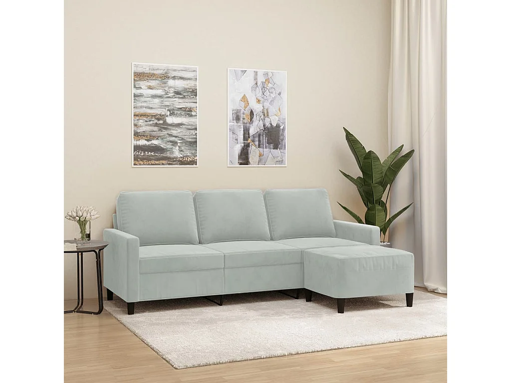 Canapé à 3 places avec repose-pieds Gris clair 180 cm Velours