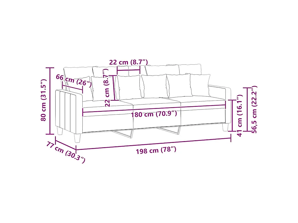 3-Sitzer-Sofa Dunkelgrau 180 cm Stoff