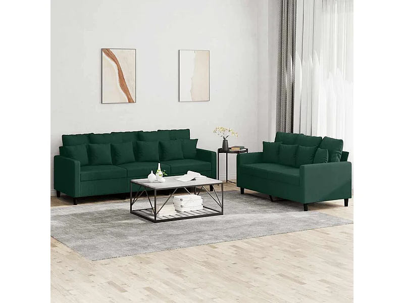 Ensemble de canapés 2 pcs avec coussins Vert foncé Velours
