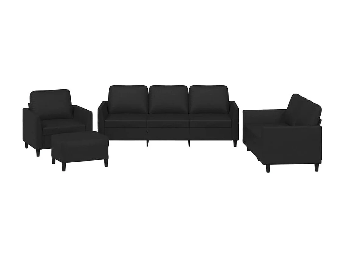 4-delige Loungeset met kussens kunstleer zwart