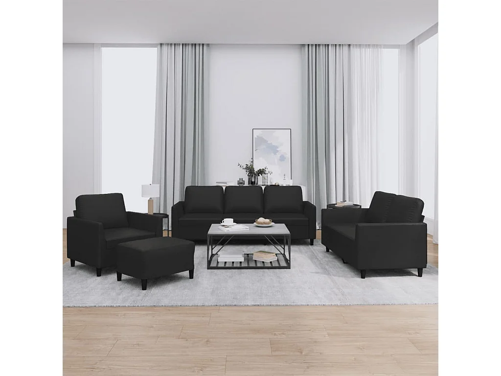 4-delige Loungeset met kussens kunstleer zwart