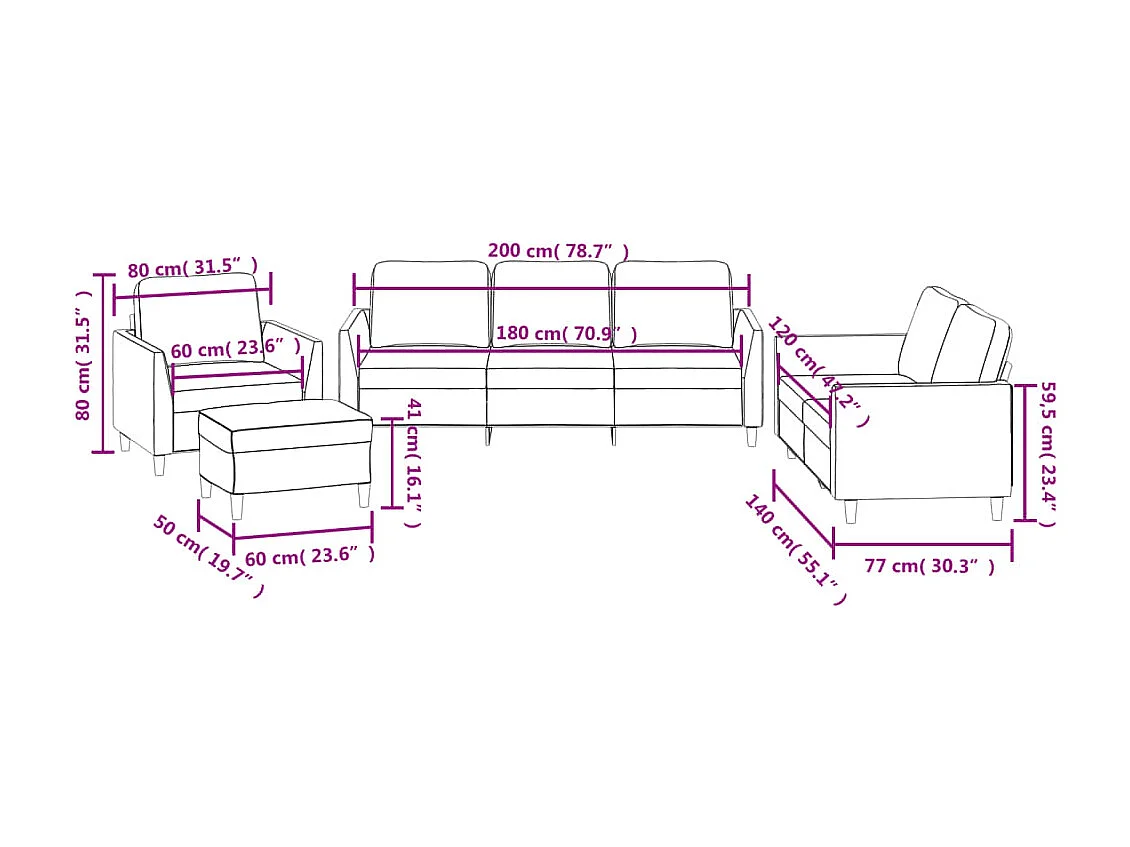 4-delige Loungeset met kussens kunstleer zwart