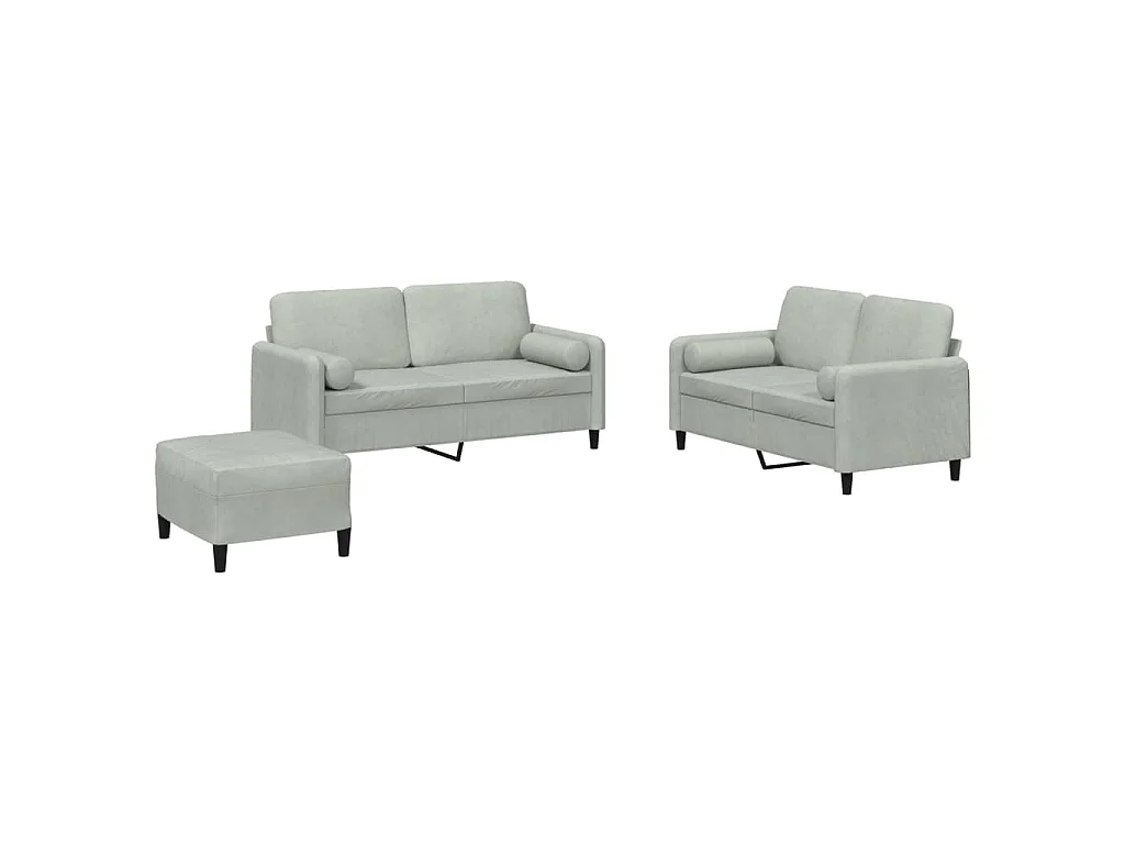 Ensemble de canapés 3 pcs avec coussins gris clair velours