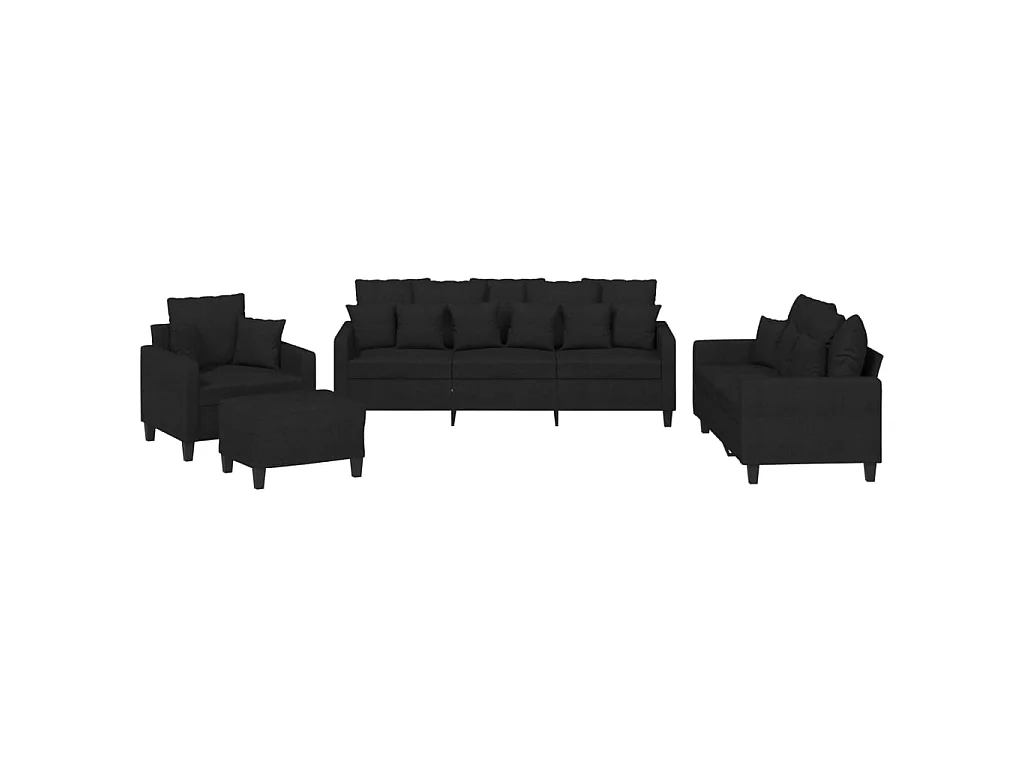 Ensemble de canapés 4 pcs avec coussins noir tissu