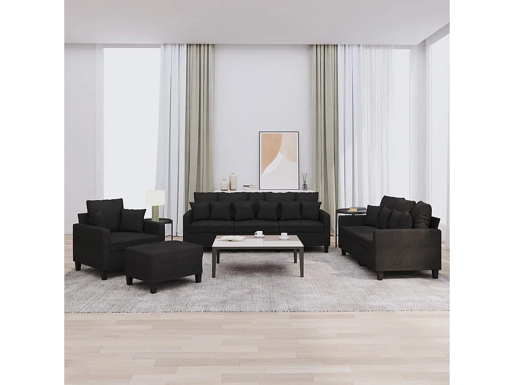 Ensemble de canapés 4 pcs avec coussins noir tissu