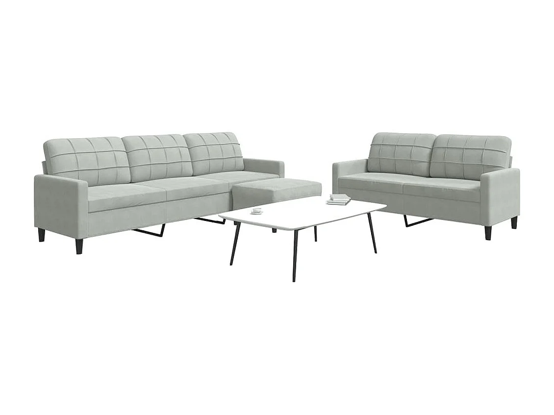 Set di Divani 3 pz con Cuscini Grigio Chiaro in Velluto
