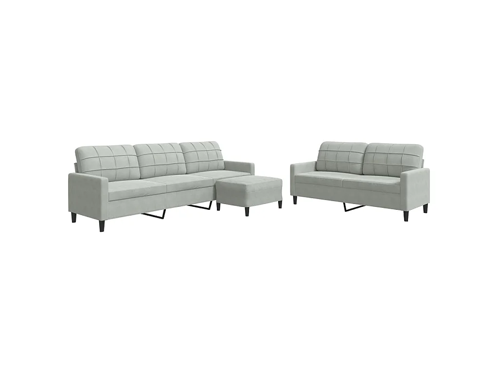 Ensemble de canapés 3 pcs avec coussins Gris clair Velours