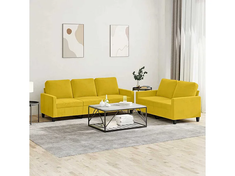 Set di Divani 2 pz con Cuscini giallo in Velluto