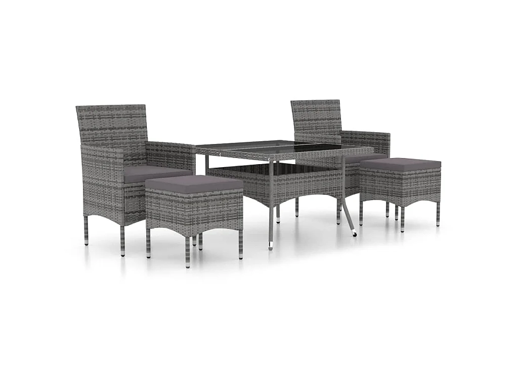 Set Pranzo da Giardino 5 pz Polyrattan e Vetro Temperato Grigio