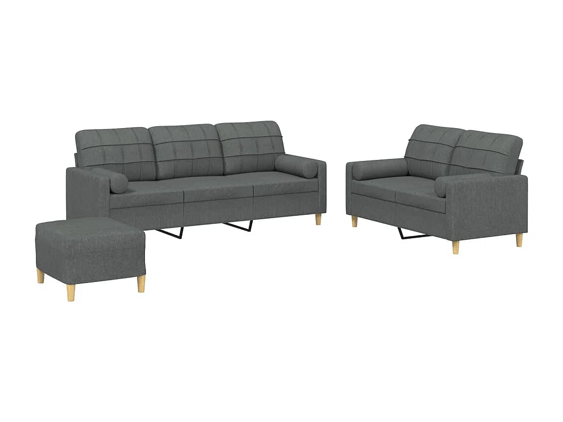 Set di Divani 3 pz con Cuscini Grigio Scuro in Tessuto