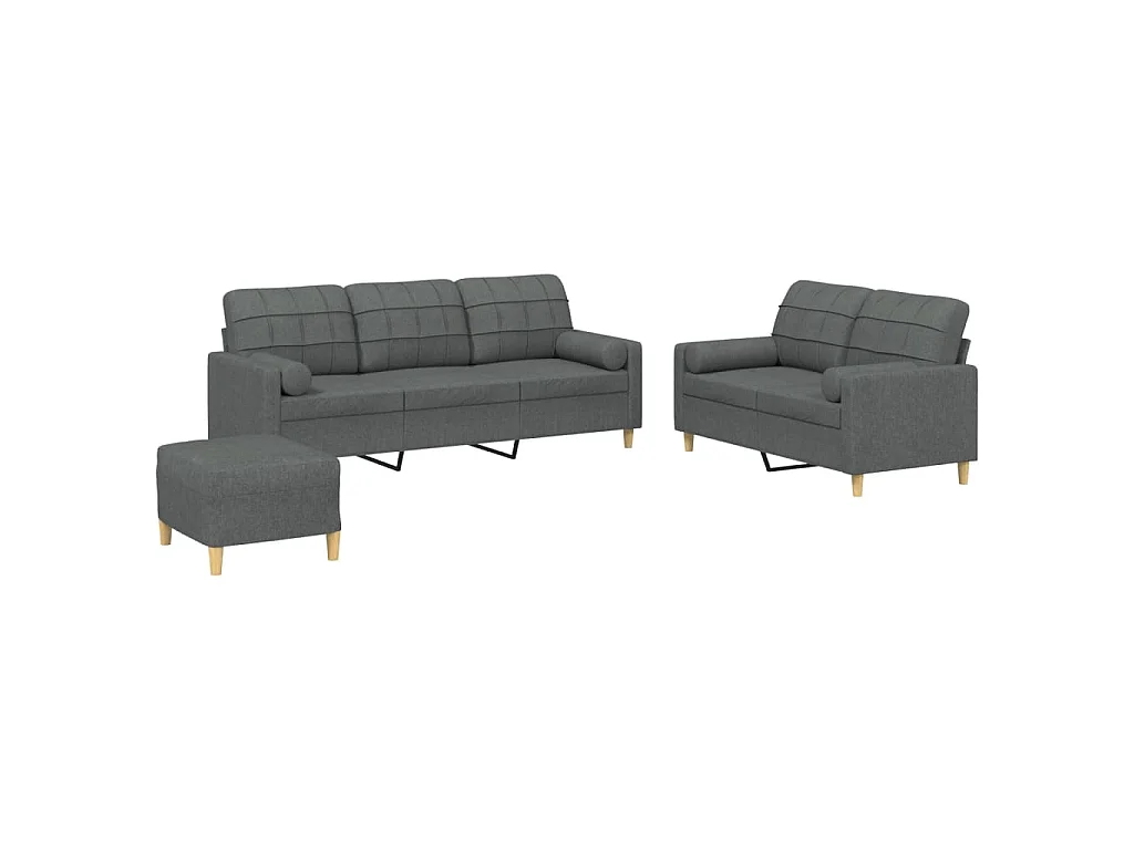 3-delige Loungeset met kussens stof donkergrijs