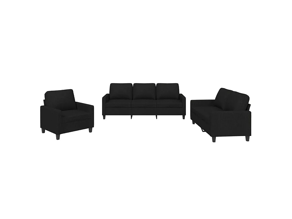 Ensemble de canapés 3 pcs avec coussins Noir Tissu