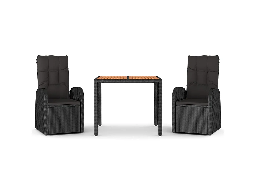 Ensemble à manger de jardin avec coussins 3 pcs Noir