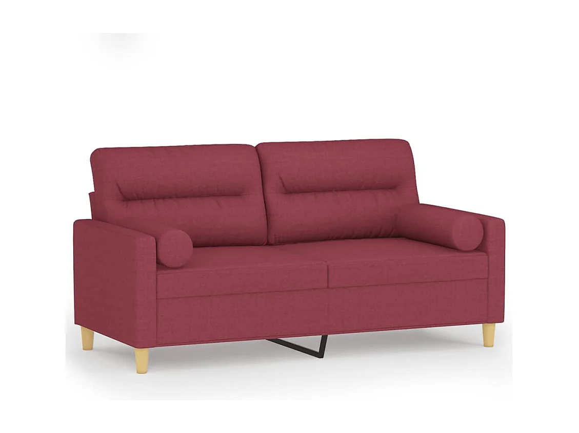 2-Sitzer-Sofa mit Zierkissen Weinrot 140 cm Stoff