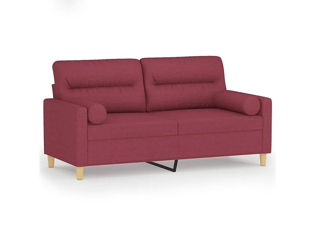 2-Sitzer-Sofa mit Zierkissen Weinrot 140 cm Stoff