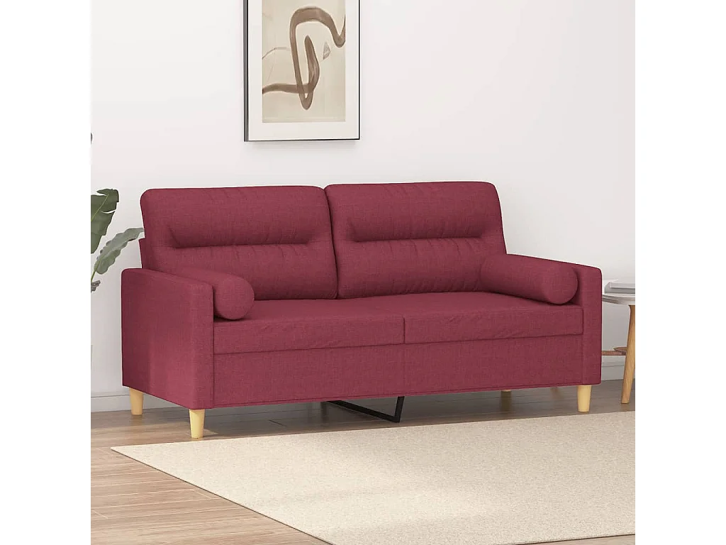 2-Sitzer-Sofa mit Zierkissen Weinrot 140 cm Stoff