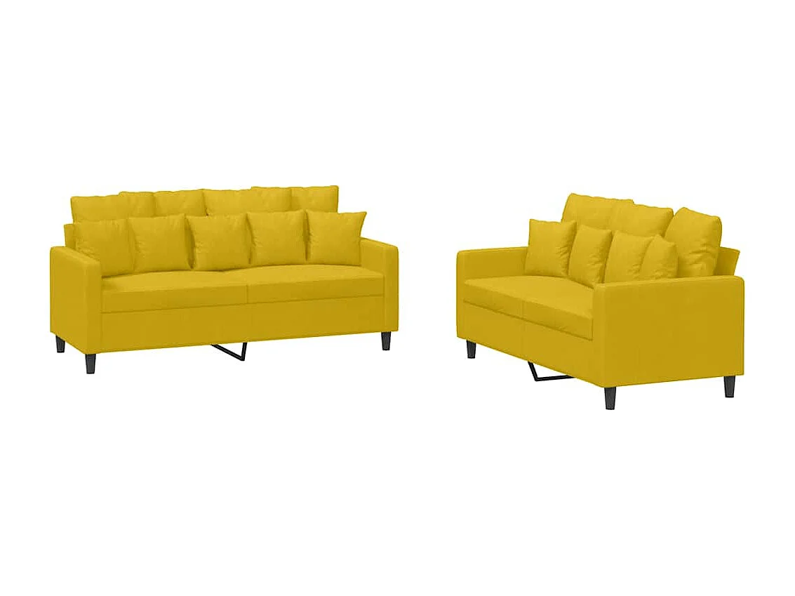 Ensemble de canapés 2 pcs avec coussins Jaune Velours