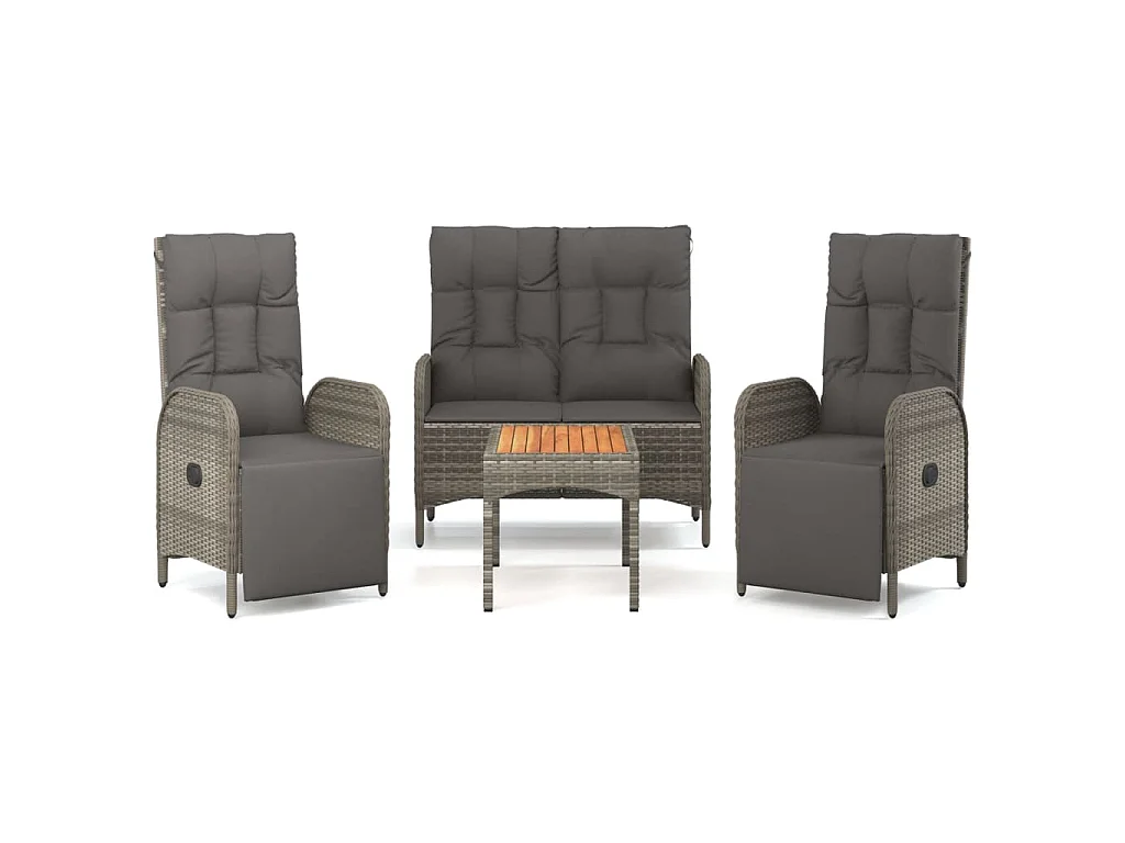 Ensemble à manger jardin 4pcs et coussins Gris Résine tressée