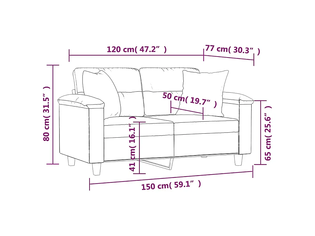 Tweezitsbank met sierkussens 120 cm kunstleer crèmekleurig