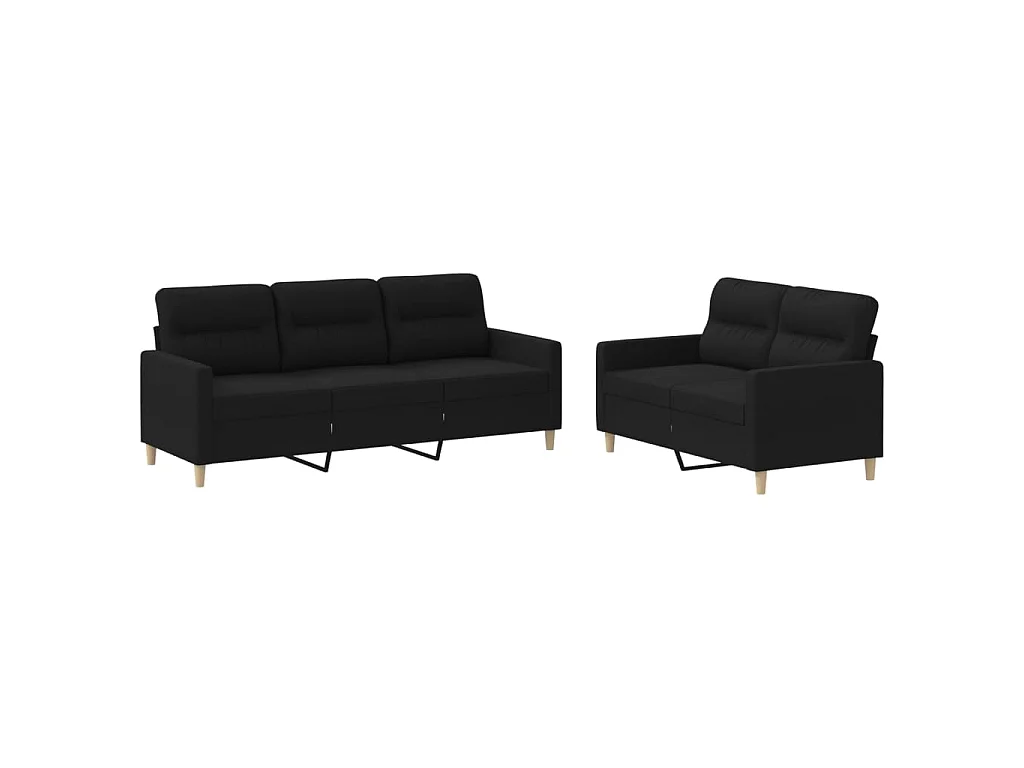 Ensemble de canapés 2 pcs avec coussins Noir Tissu