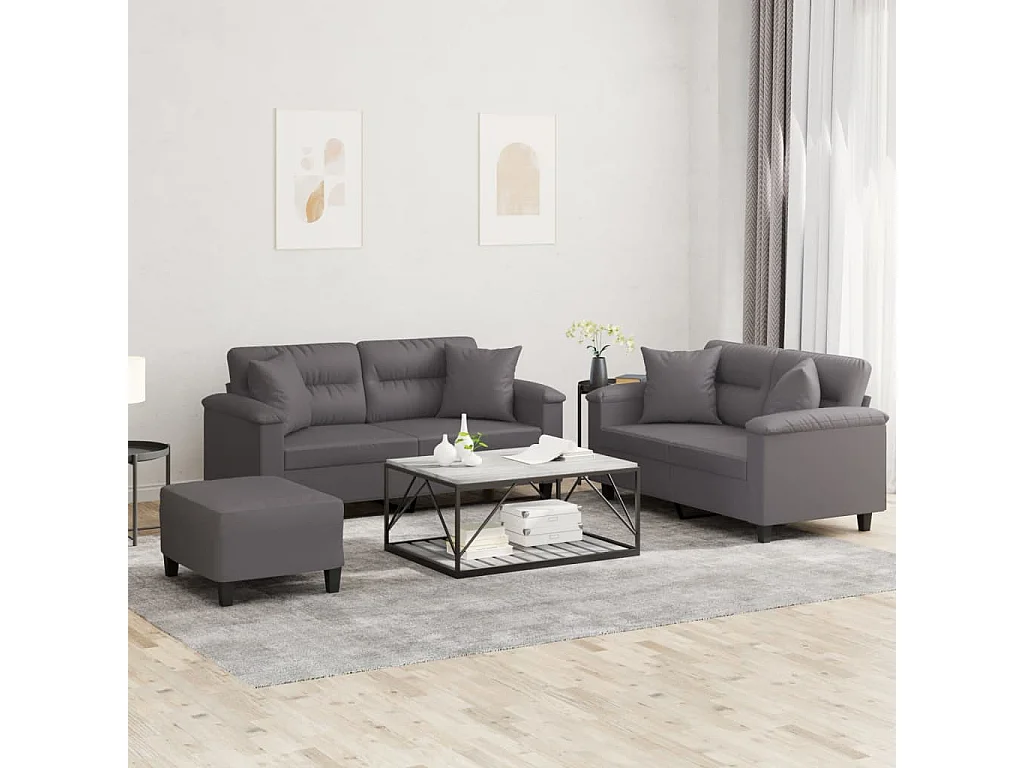 Ensemble de canapés 3 pcs avec coussins gris similicuir
