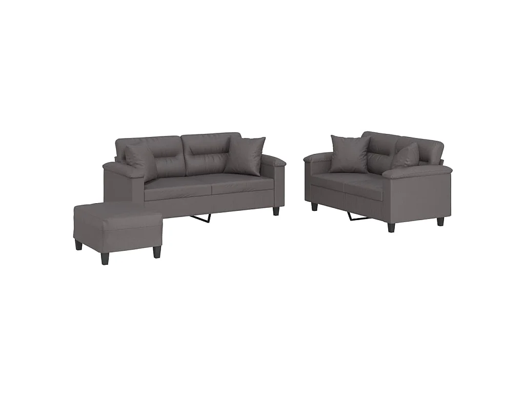 3-delige Loungeset met kussens kunstleer grijs