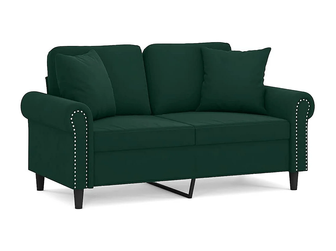 Divano a 2 Posti con Cuscini Verde Scuro 120 cm in Velluto