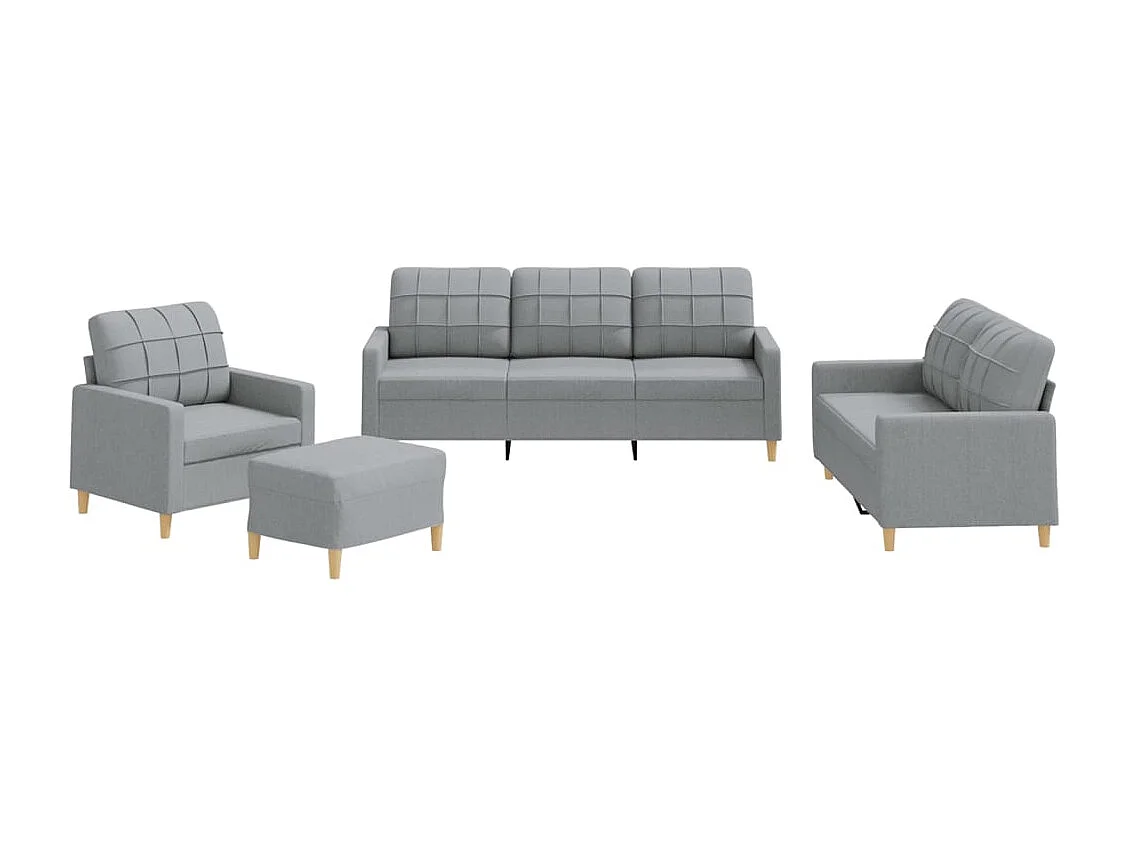 Set di Divani 4 pz con Cuscini Grigio Chiaro in Tessuto