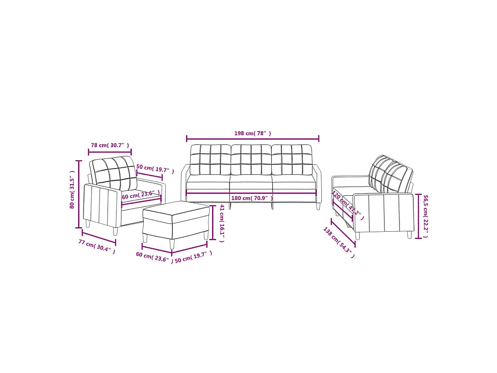 Ensemble de canapés 4 pcs avec coussins Gris clair Tissu